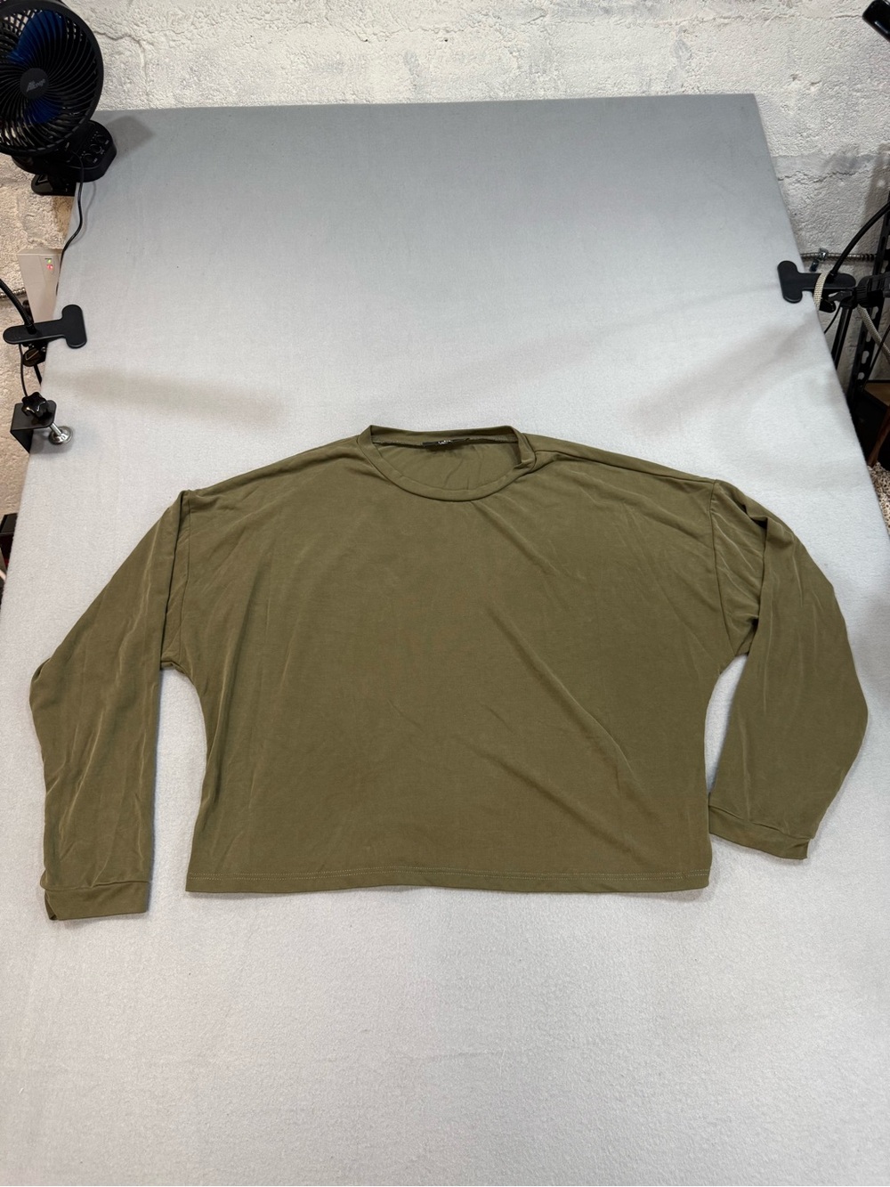 Lulu's Olive Green Long-Sleeve Boxy Oversized Drop Shoulder Super Soft Blouse L